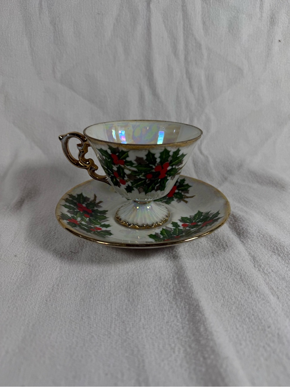 Vintage 1950s Japan Ucagco Christmas Holly Berry Demitasse Cup & Saucer